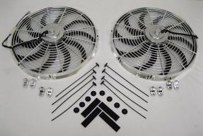 16" CHROME Street Rod Electric Cooling Fans S-Blade Fans 2400 CFM PAIR